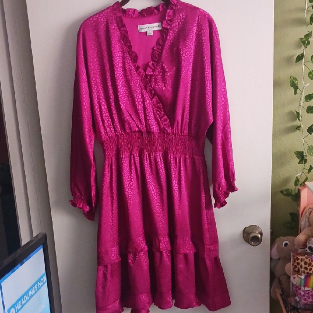 Long SLEEVE Hot PINK Fucshia Dress
